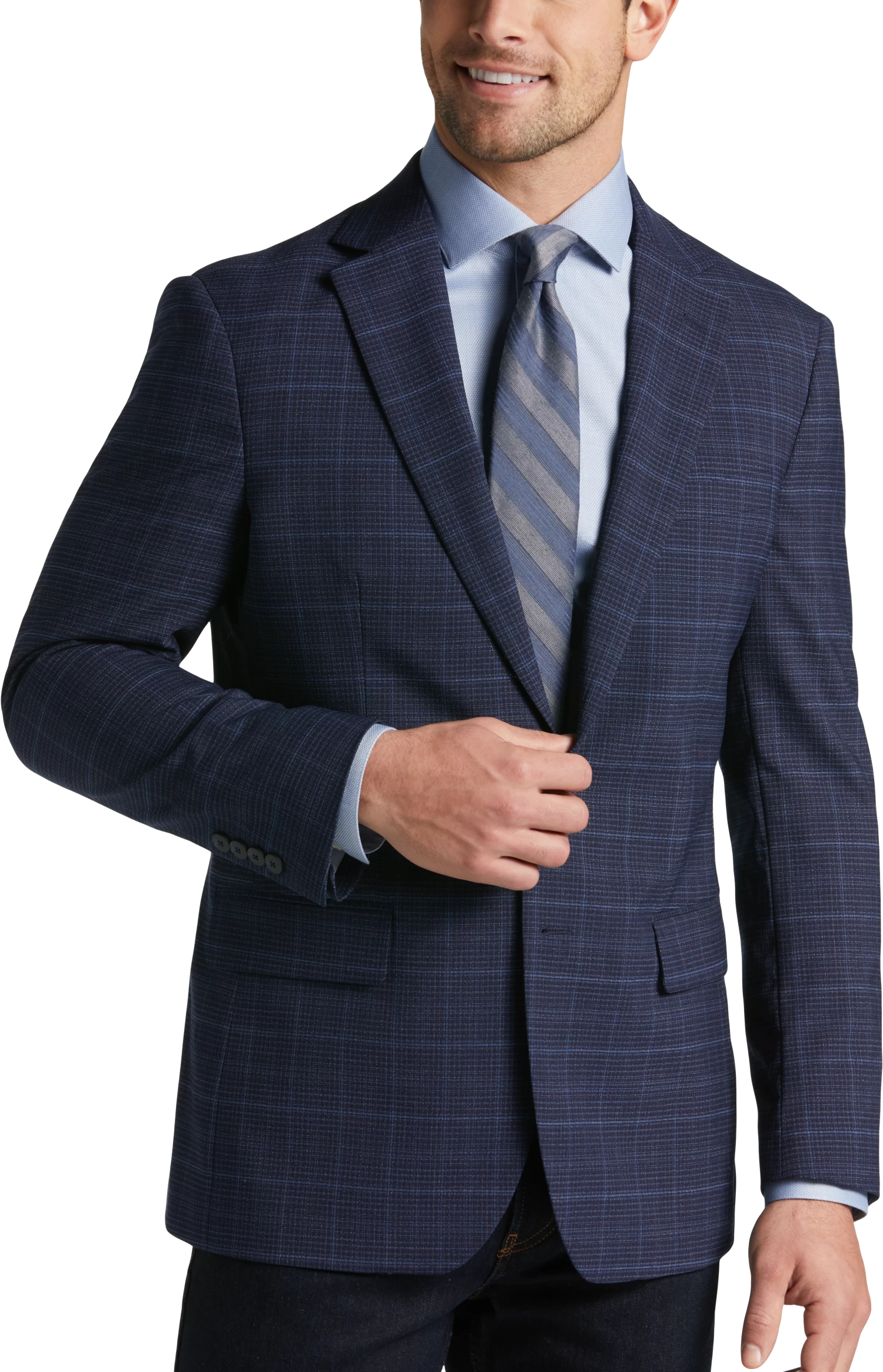 Modern Fit Notch Lapel Plaid Sport Coat