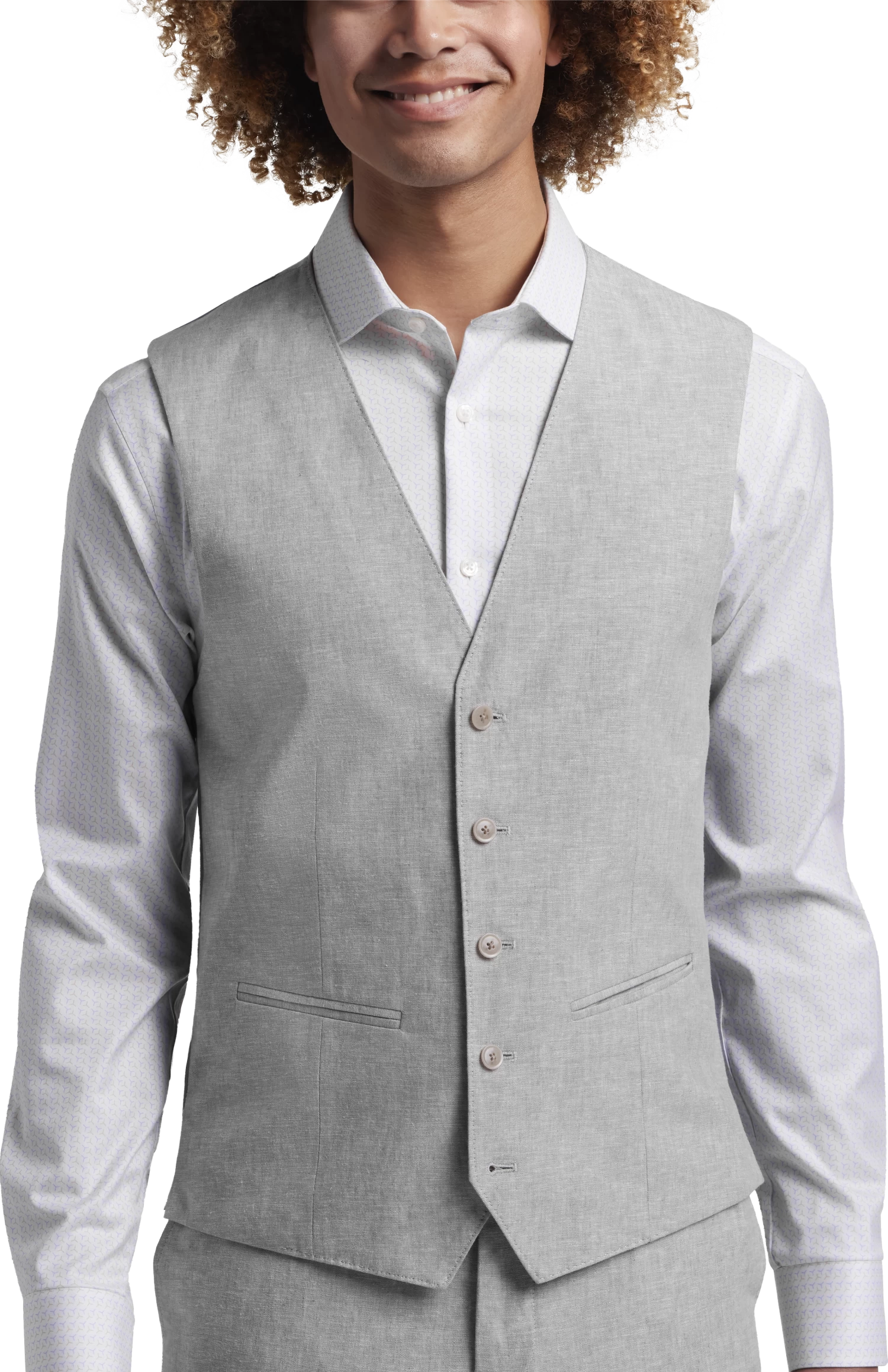 Slim Fit Linen Blend Suit Separates Vest