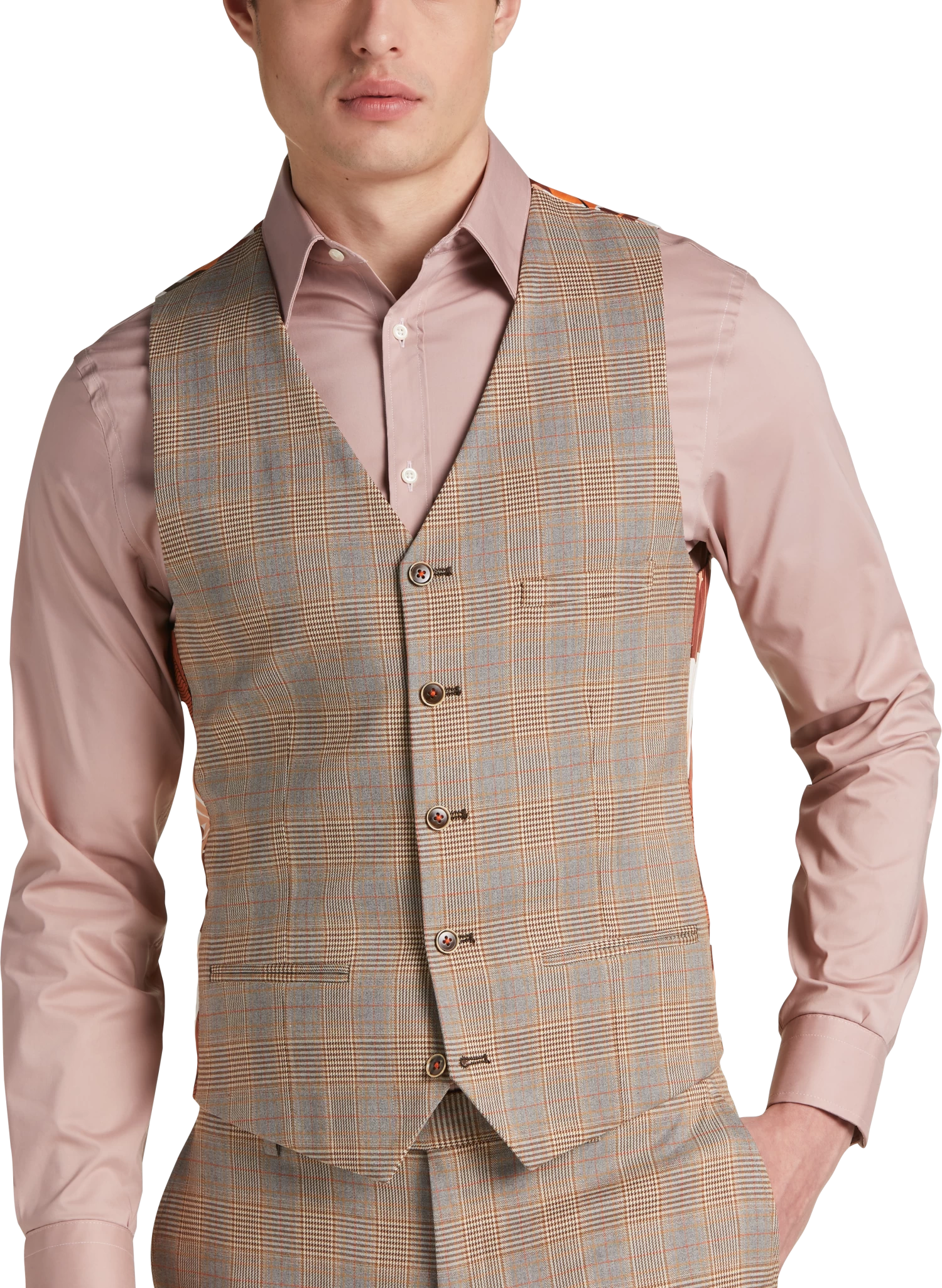 Slim Fit Plaid Suit Separates Vest