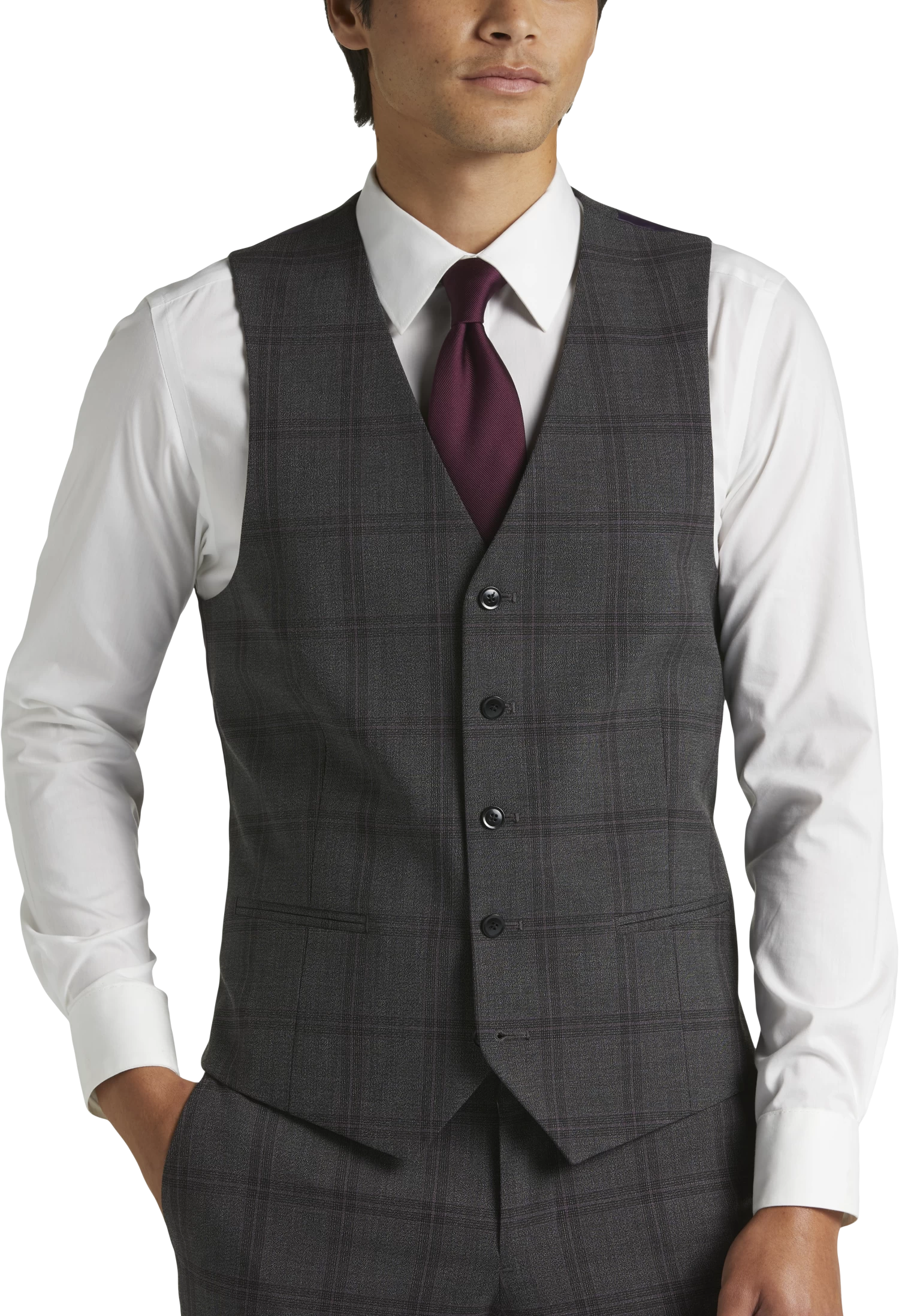 Skinny Fit Plaid Suit Separates Vest