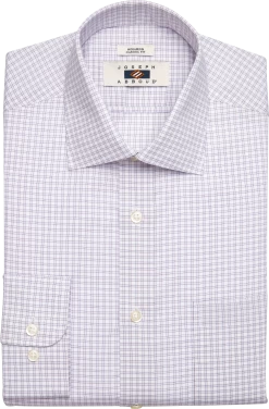 Classic Fit Spread Collar Grid Pattern Dress Shirt