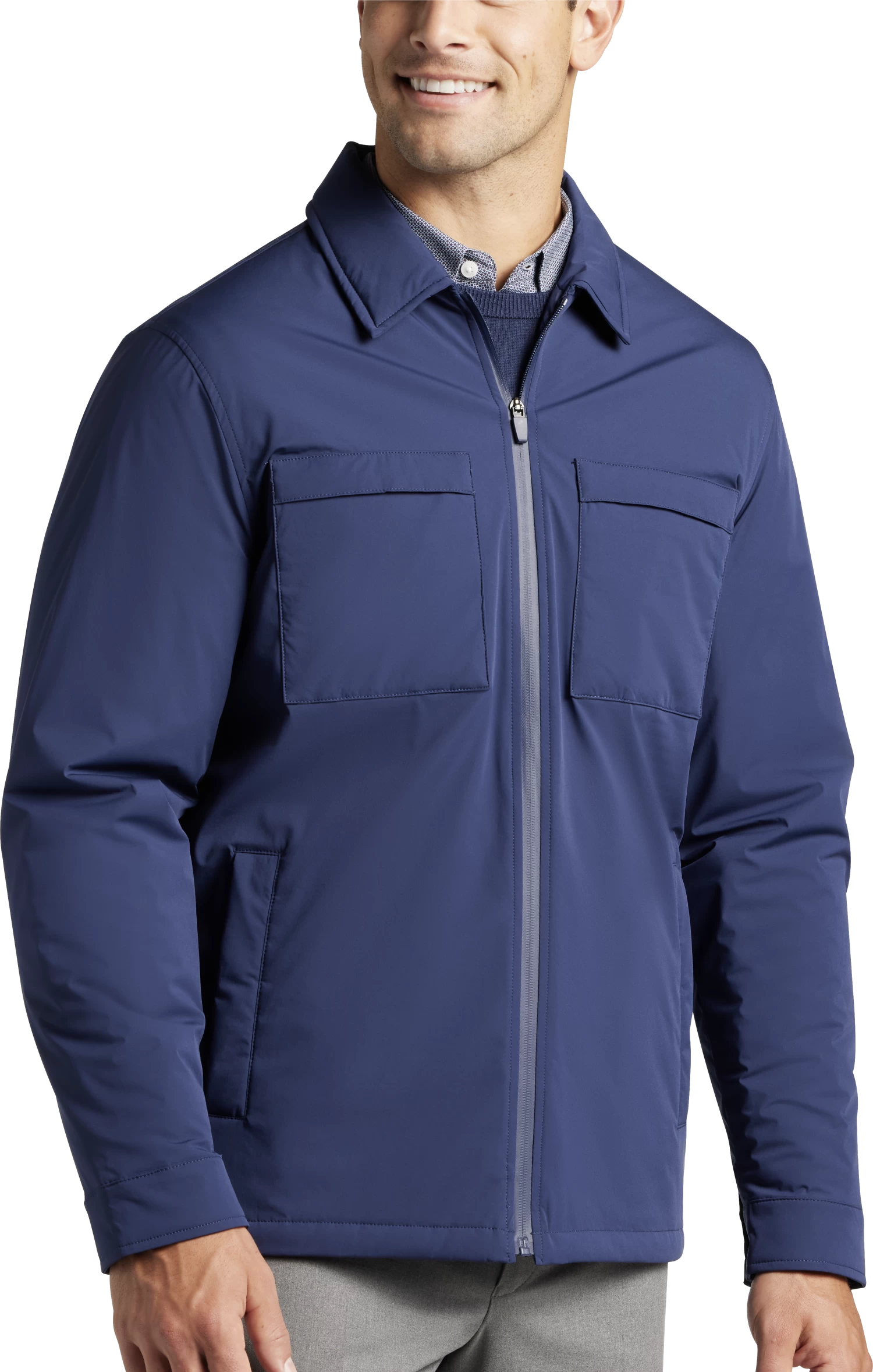 Slim Fit Technical Zip Front Shirt Jacket