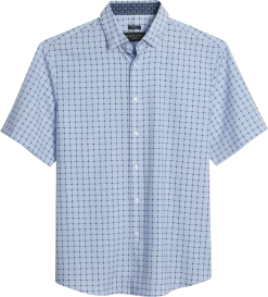 Modern Fit Windowpane Plaid Short Sleeve Sport Shirt