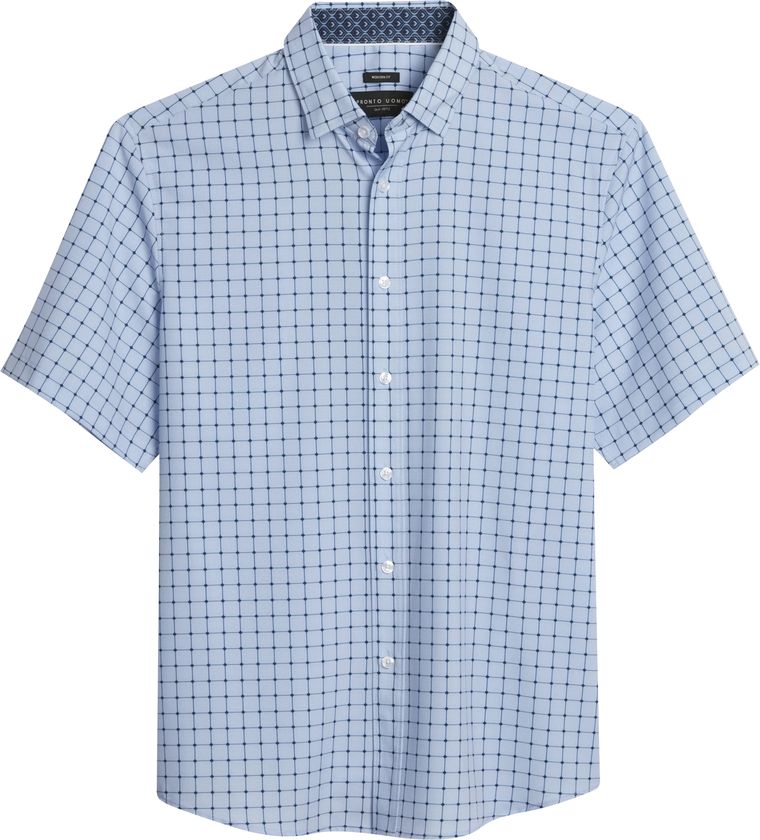 Modern Fit Windowpane Plaid Short Sleeve Sport Shirt