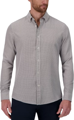 Slim Fit Mosaic Tile Four-Way Stretch Casual Shirt