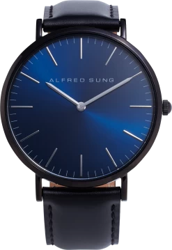 Alfred Sung Full Grain Leather Strap Watch