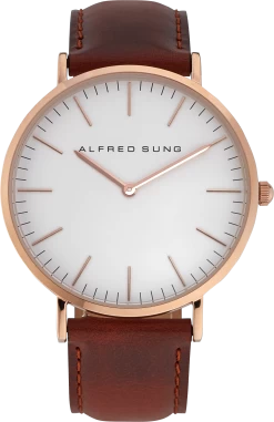 Alfred Sung Full Grain Leather Strap & Rosegold Finish Watch