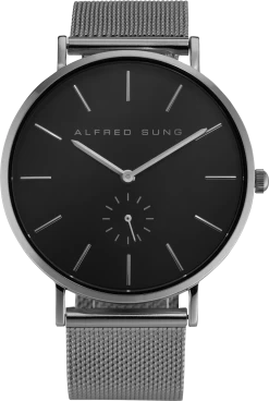 Alfred Sung Silver Finished Mesh Band Subdial Watch